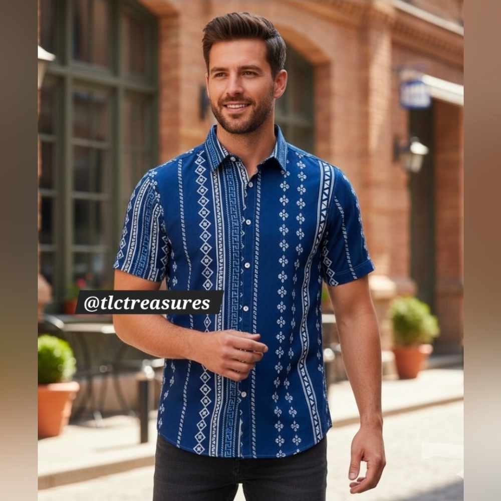 New Blue & White Shirt for Men Casual Medium